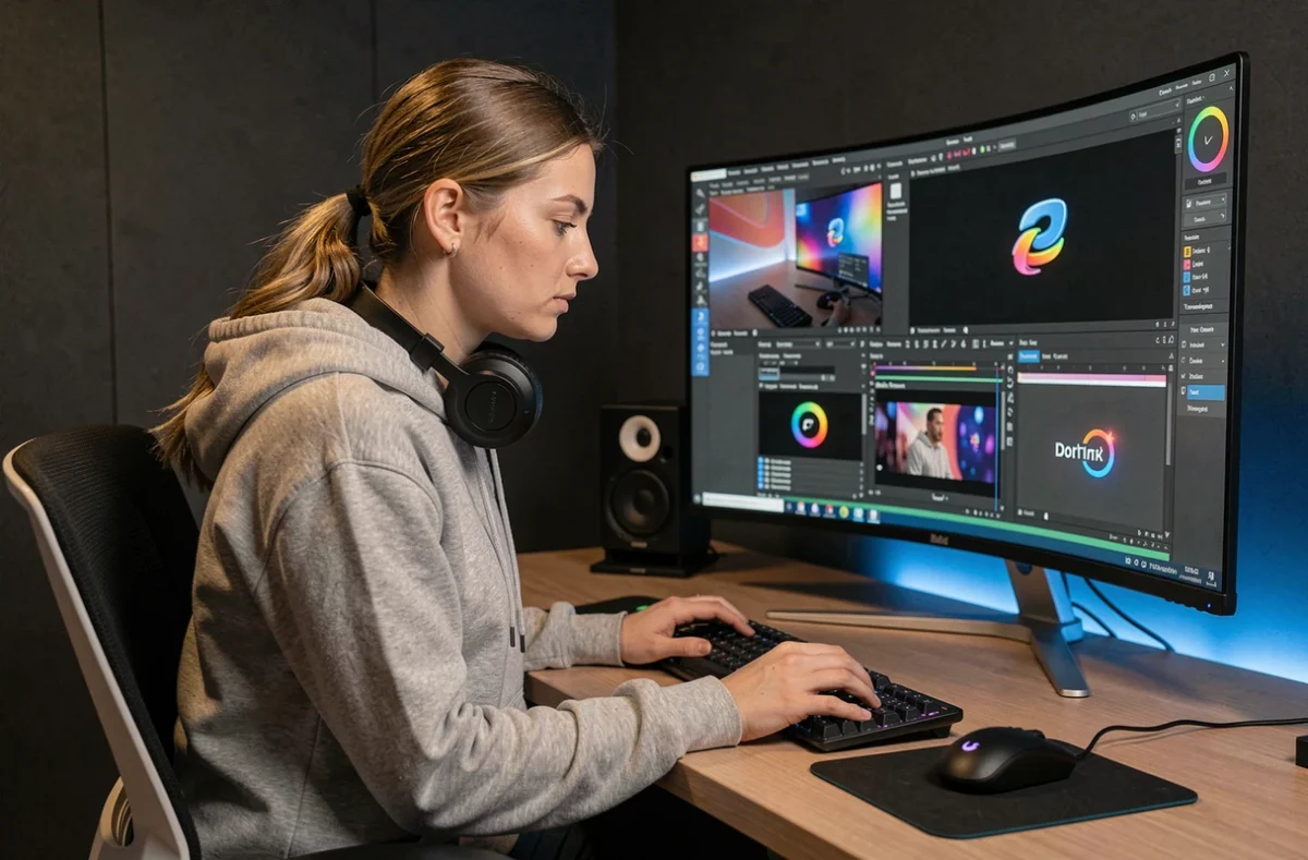 Motion designer de l'agence Up Motion en Vendée travaillant sur une animation de logo dans son studio