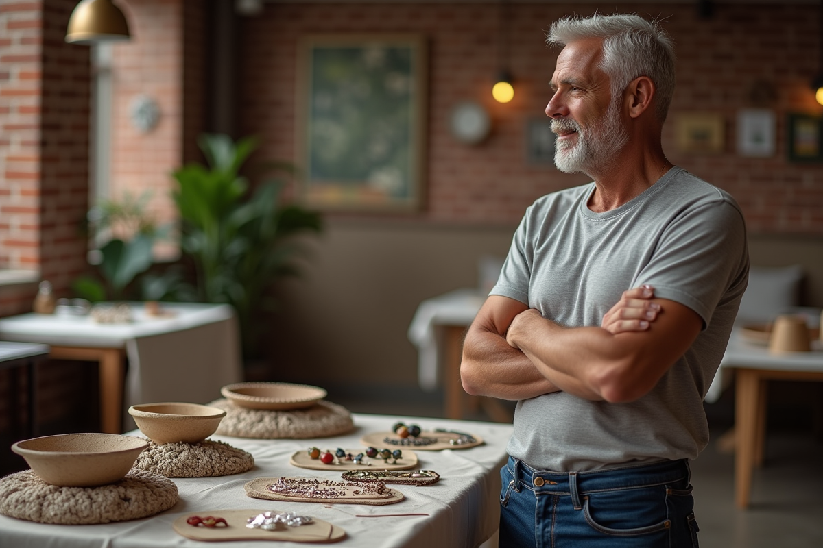 Homme avec bijoux artisanaux lors d