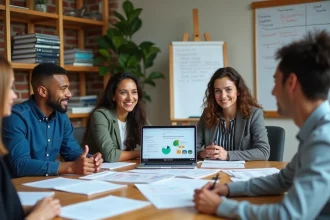 Membres d'une association examinant des documents officiels pour obtenir le statut d'organisation d'utilité publique