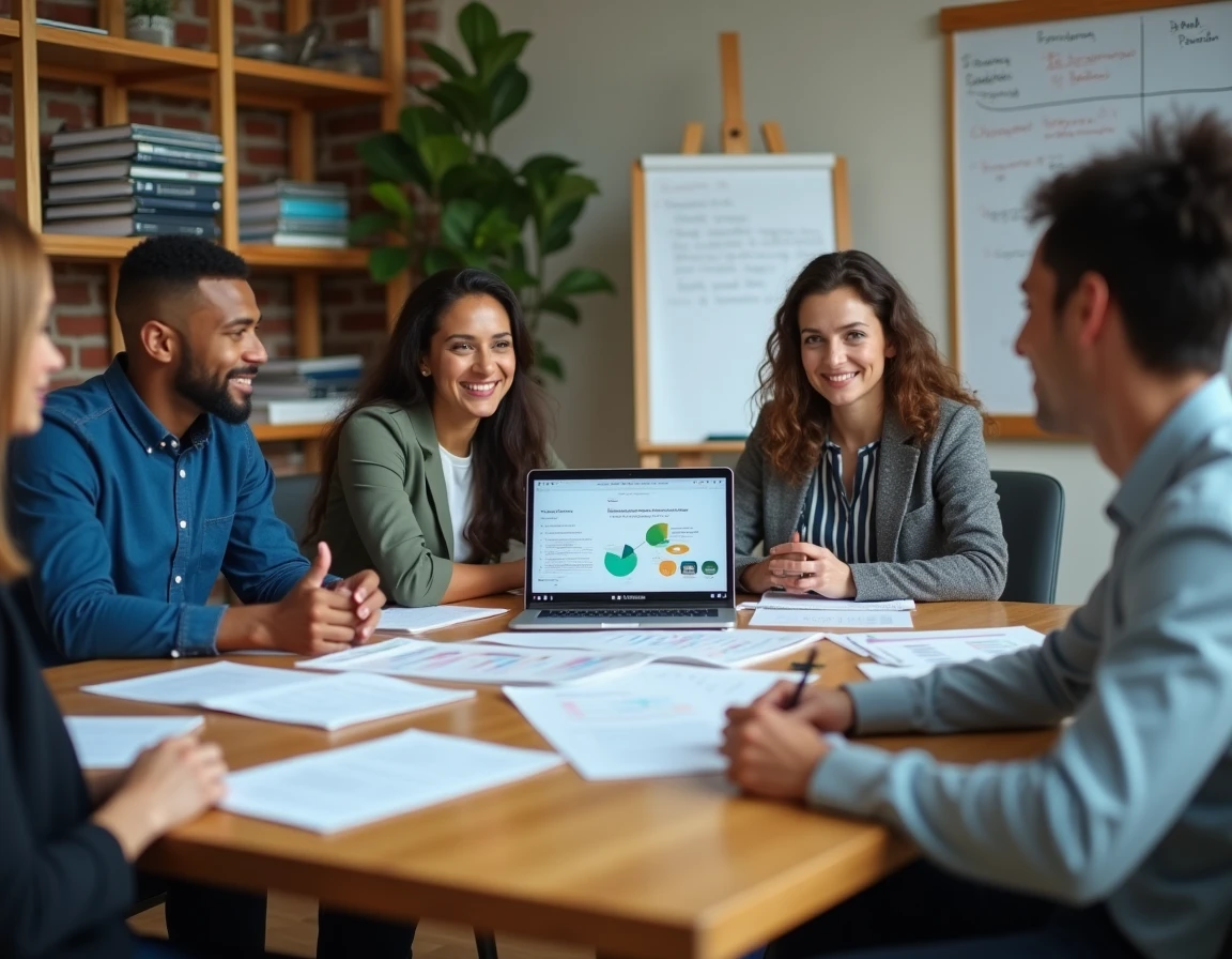 Membres d'une association examinant des documents officiels pour obtenir le statut d'organisation d'utilité publique