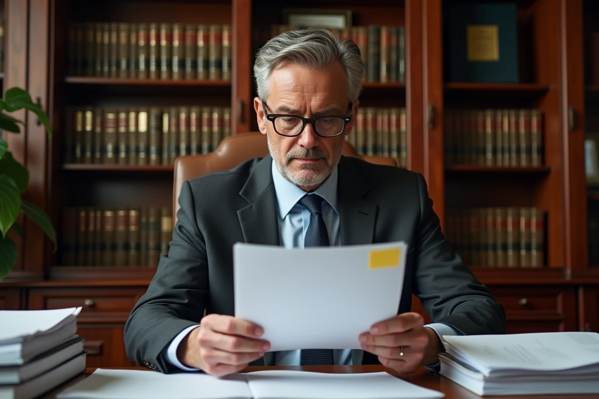 Avocat spécialisé en droit du travail consultant un dossier juridique sur la faute grave et les droits au chômage dans son cabinet