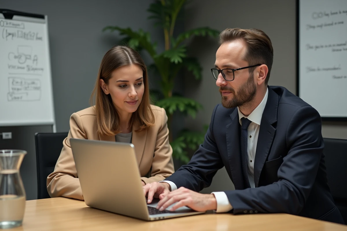 Deux courtiers AXA collaborant sur la gestion sécurisée de dossiers clients via l'extranet courtage