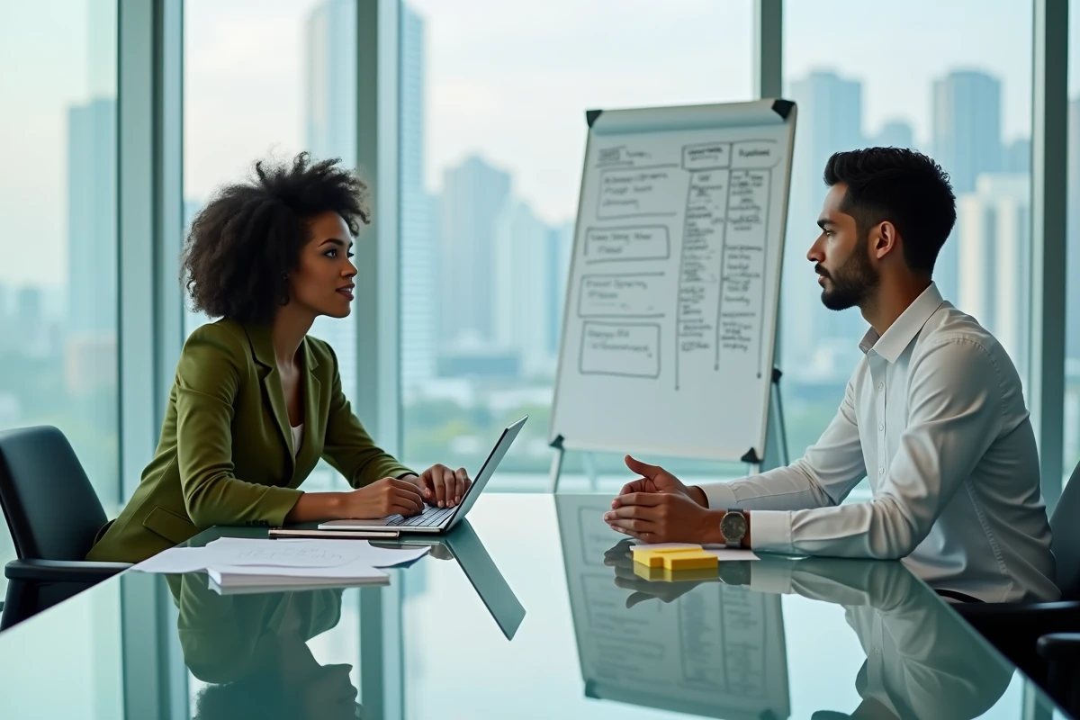 Deux associés comparant les offres INPI et Legalstart pour choisir la meilleure solution de création d'entreprise