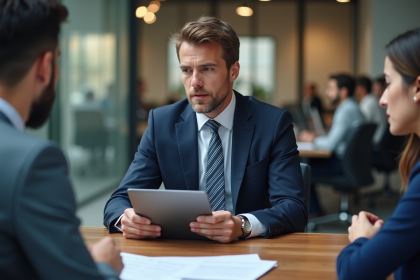 Consultant homme en costume dans un bureau moderne