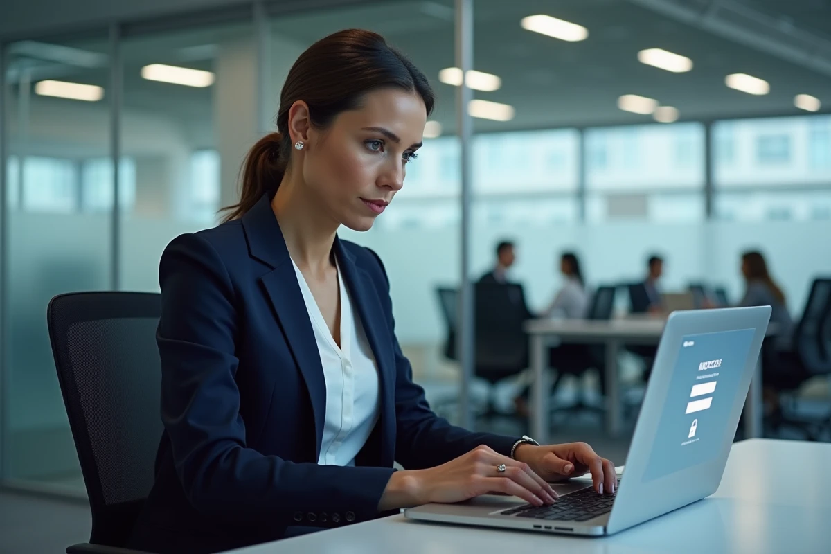 Courtière en assurance accédant à un extranet sécurisé pour gérer les dossiers clients AXA