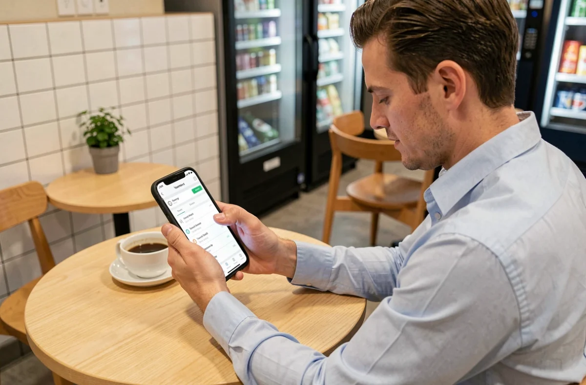 Employé Auchan consultant son planning sur l'application hr4you depuis la salle de pause