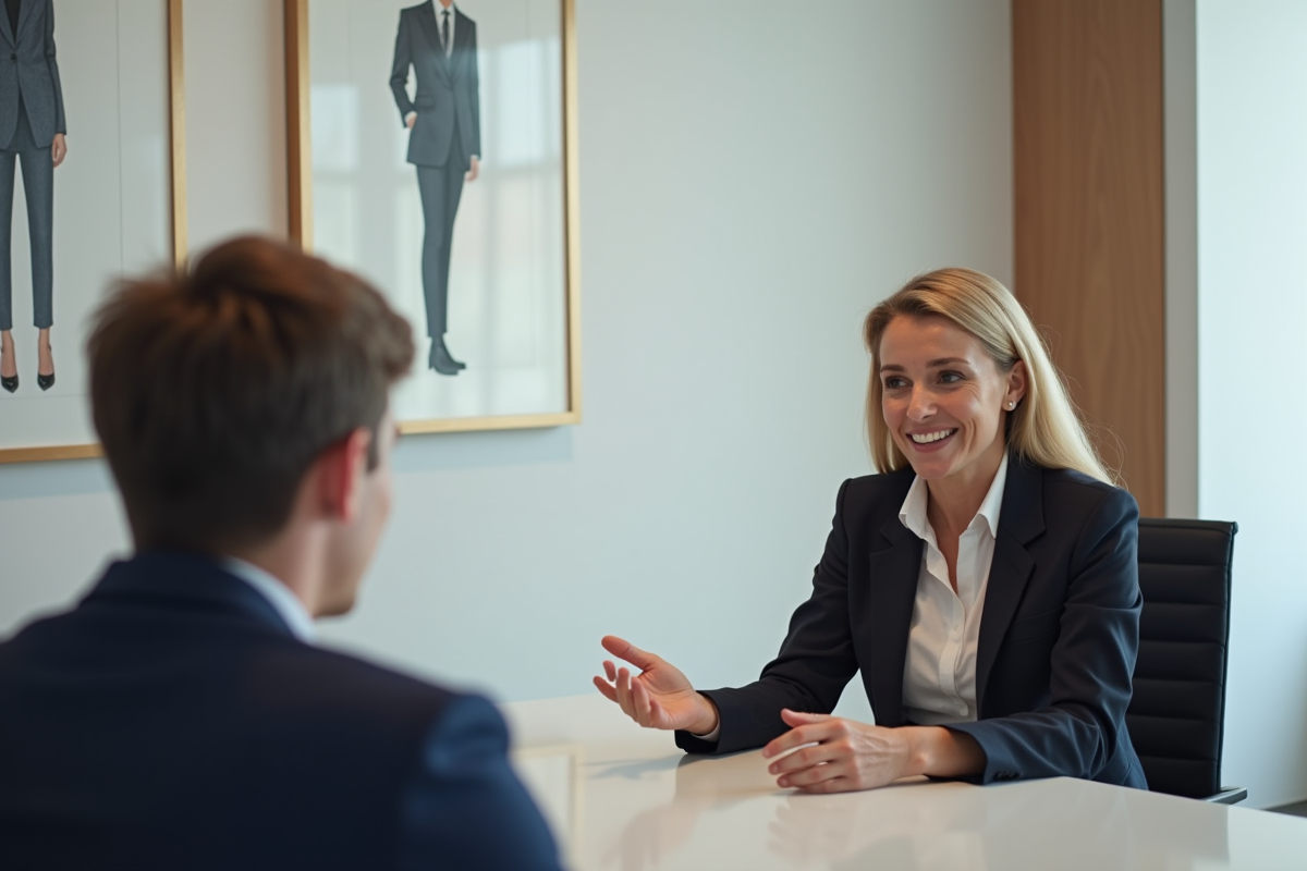 Manager RH interviewant un jeune homme en réunion moderne