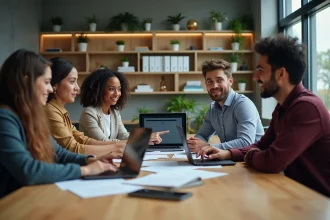 Groupe de jeunes professionnels en réunion moderne