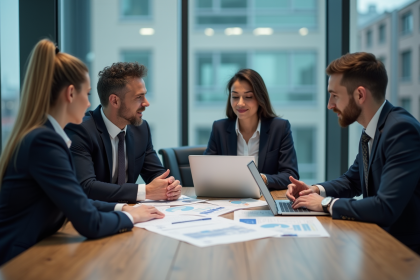 Groupe de professionnels en réunion d'affaires dans un bureau moderne