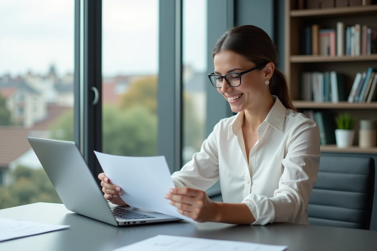 Jeune femme d'affaires dans un bureau lumineux en région