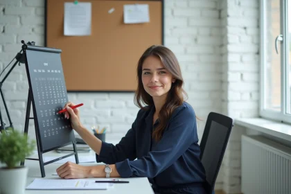 Jeune femme professionnelle marquant dates sur calendrier