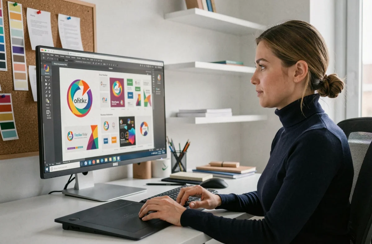 Designer graphique travaillant sur des projets de branding dans le studio de l'agence Graphicstyle