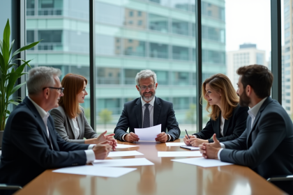 Groupe de professionnels en réunion dans un bureau moderne