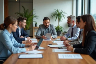 Groupe de professionnels en réunion dans un bureau moderne