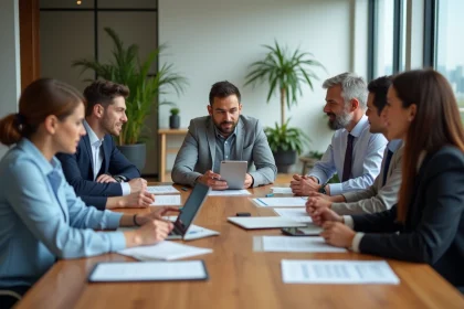 Groupe de professionnels en réunion dans un bureau moderne