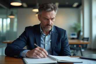 Homme d'affaires en costume dans un bureau moderne