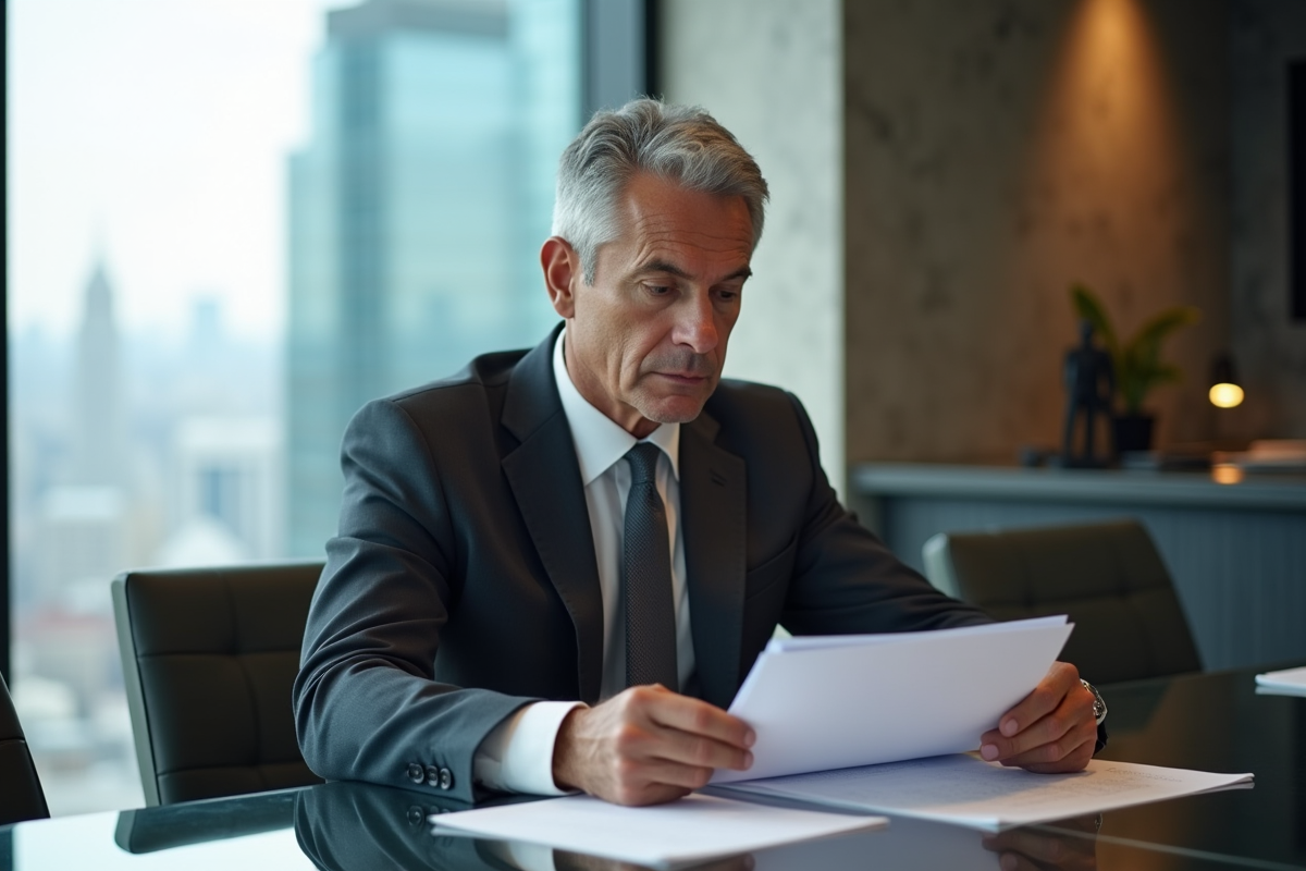 Homme d'affaires en costume dans une salle de réunion moderne