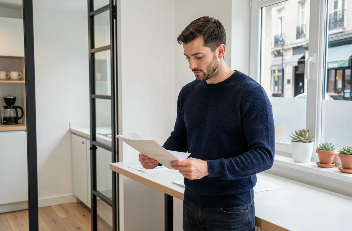 Homme debout à un bureau dans un coworking moderne du centre-ville de Biarritz