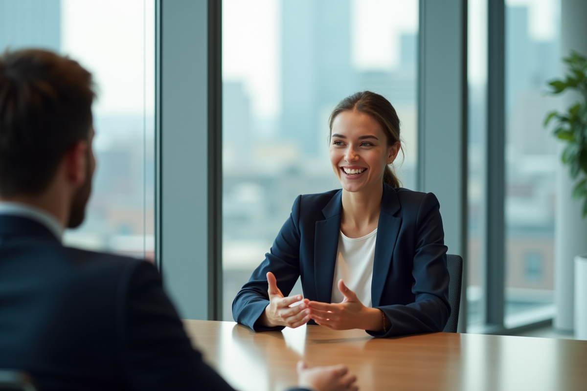 Jeune femme confiante en réunion d'affaires