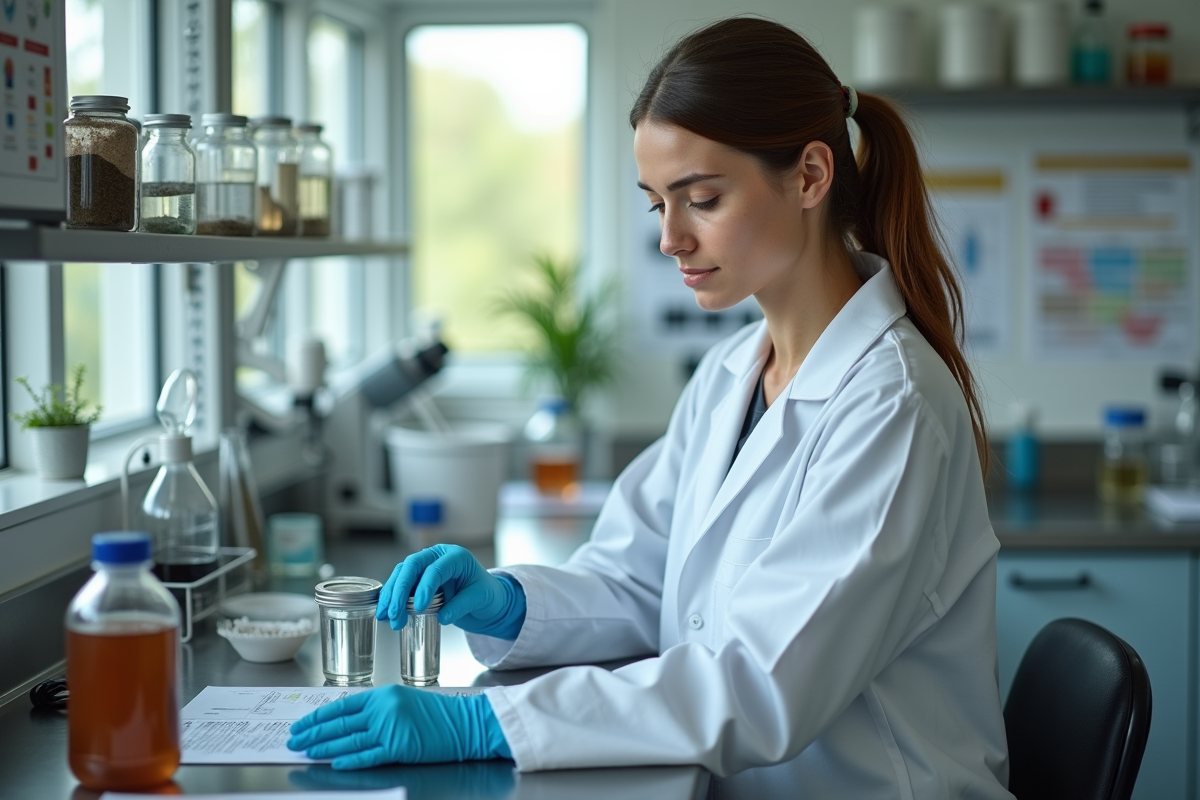 Jeune scientifique analysant des échantillons en laboratoire