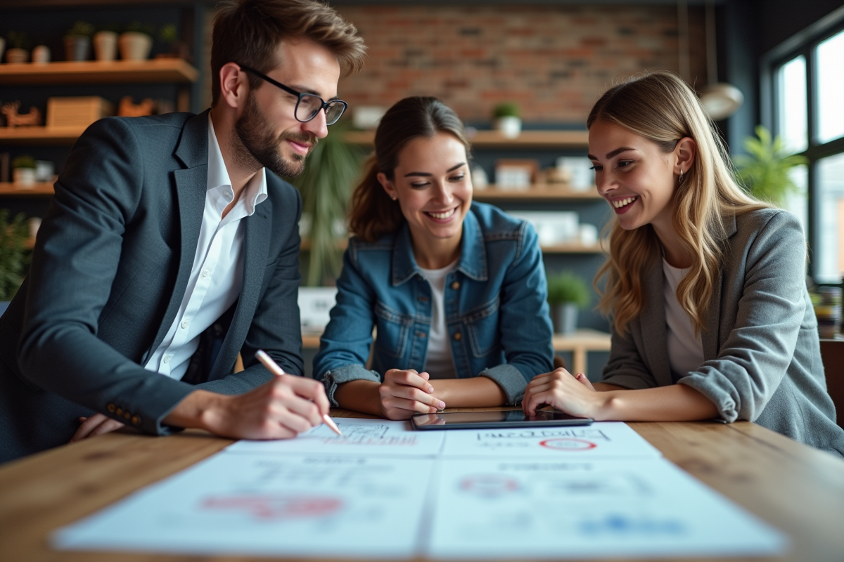 Groupe de jeunes professionnels collaborant autour de documents