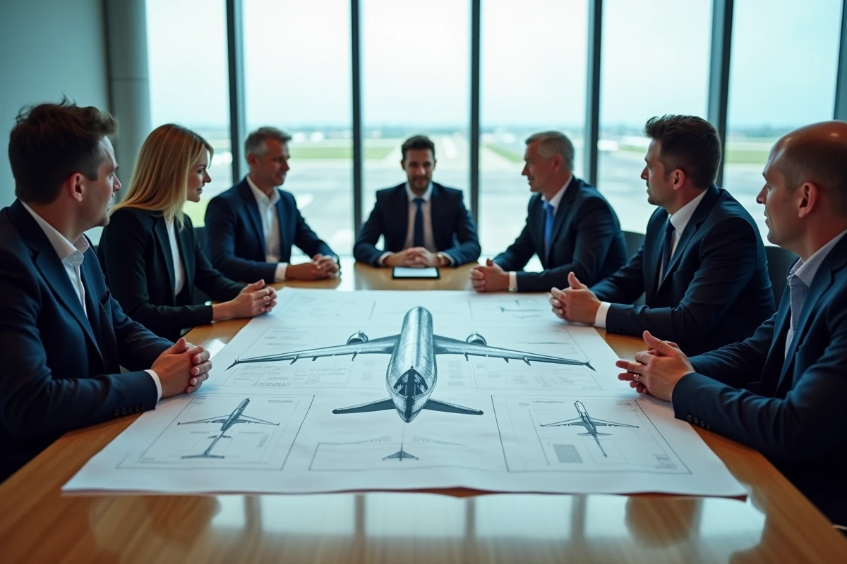 Groupe de cadres discutant autour d