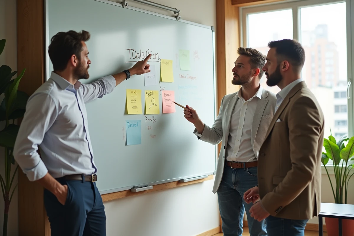 Trois coll&egrave;gues discutant autour d