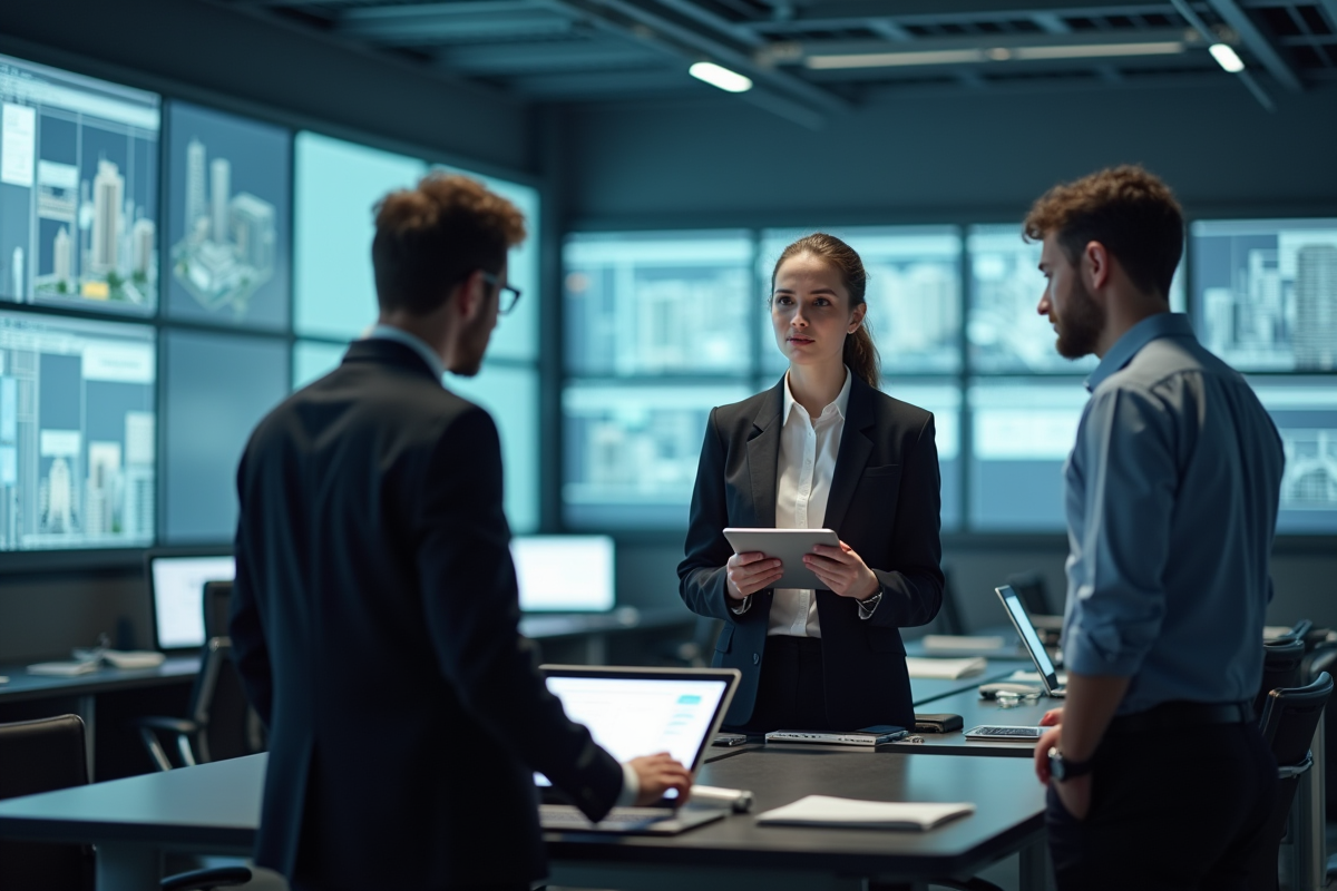 Superviseure de securite avec tablette en control room