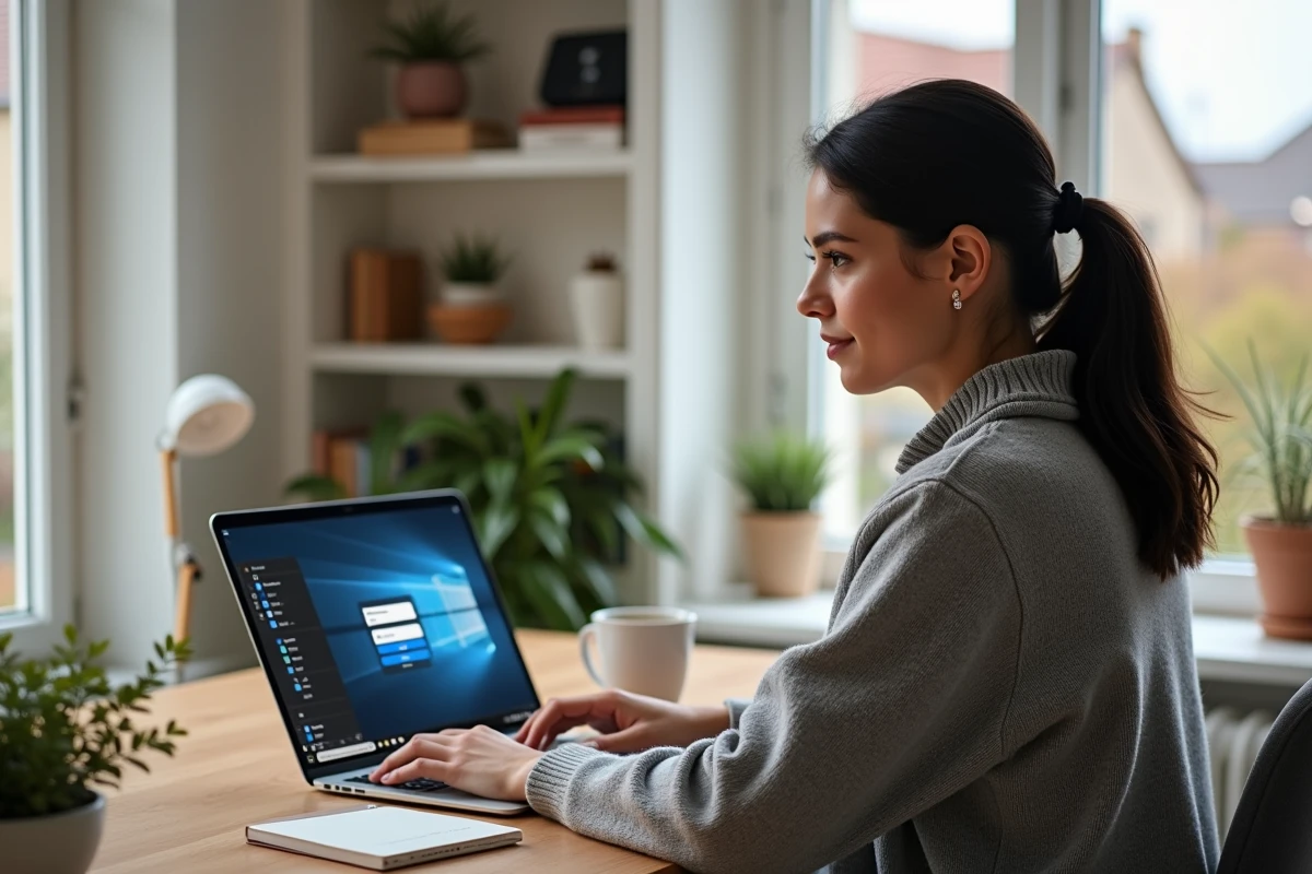 Employée municipale en télétravail se connectant à une application Berger-Levrault depuis son domicile